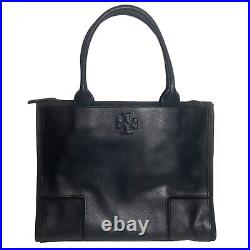 Tory Burch Ella Canvas Black Leather Tote Laptop Office Business Work Bag Purse