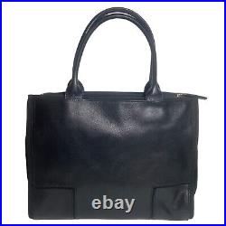 Tory Burch Ella Canvas Black Leather Tote Laptop Office Business Work Bag Purse