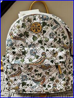 Tory Burch Ella Printed Backpack Caning Birds Floral Nylon 13 Laptop Bag NWT