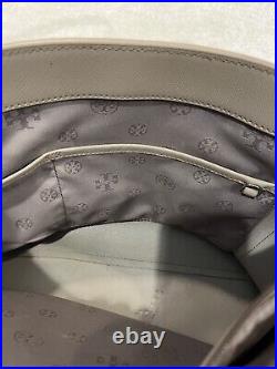 Tory Burch Emerson Large Top Zip Laptop purse Tote Shoulder Bag Gray Taupe