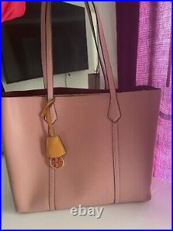 Tory Burch Perry Triple Compartment Leather Tote Laptop Bag. Shell Pink