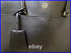 Tory Burch Robinson Large Laptop Business Work Travel Black Saffiano Leather Bag