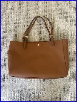 Tory Burch Robinson Large Tote Bag with Laptop Sleeve Brown Leather
