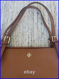 Tory Burch Robinson Large Tote Bag with Laptop Sleeve Brown Leather