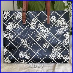 Tory Burch T Monogram High Frequency Large Tote Black Ivory Tan Laptop Bag