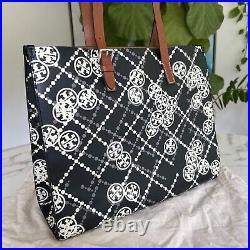 Tory Burch T Monogram High Frequency Large Tote Black Ivory Tan Laptop Bag