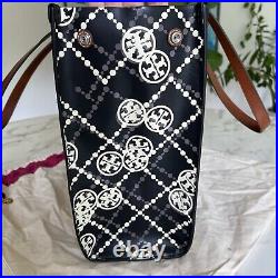 Tory Burch T Monogram High Frequency Large Tote Black Ivory Tan Laptop Bag