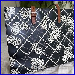 Tory Burch T Monogram High Frequency Large Tote Black Ivory Tan Laptop Bag