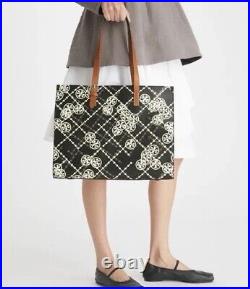 Tory Burch T Monogram High Frequency Large Tote Black Ivory Tan Laptop Bag