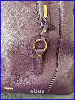 Tumi Large Leather Tote Crossbody Purple Travel Bag Purse