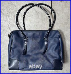 Tumi Leather Tote Laptop Carrying Bag Purse Blue Leather