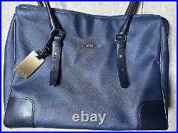 Tumi Leather Tote Laptop Carrying Bag Purse Blue Leather