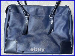 Tumi Leather Tote Laptop Carrying Bag Purse Blue Leather