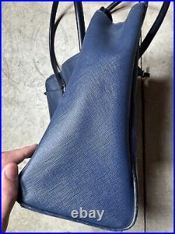 Tumi Leather Tote Laptop Carrying Bag Purse Blue Leather