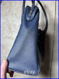 Tumi Leather Tote Laptop Carrying Bag Purse Blue Leather