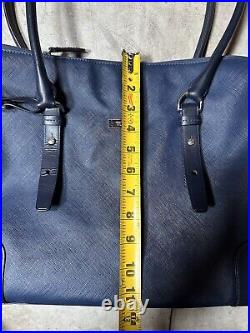 Tumi Leather Tote Laptop Carrying Bag Purse Blue Leather