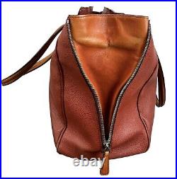 Tumi Orange Leather Shoulder Purse Laptop Work School Bag Double Handles READ
