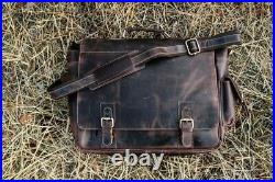 Two toned genuine brown leather sling messenger office bag laptop bag office bag
