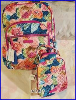 VERA BRADLEY Iconic Campus Backpack and Lunch Bag SET Laptop College SUPERBLOOM
