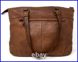 VILENCA HOLLAND Bethany Laptop Shoulder Tote Bag Distressed Leather Brown Cognac