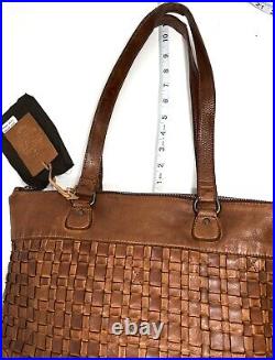 VILENCA HOLLAND Bethany Laptop Shoulder Tote Bag Distressed Leather Brown Cognac