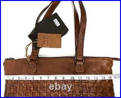 VILENCA HOLLAND Bethany Laptop Shoulder Tote Bag Distressed Leather Brown Cognac