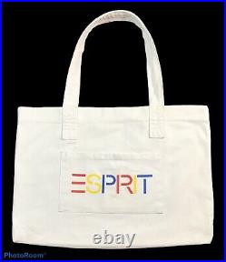 VTG 80s 90s ESPRIT Large White Canvas Logo Tote Bag Shopping Travel Laptop RARE