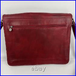 Vera pelle Crossbody Maroon Leather Messenger Handbag Laptop Travel Bag Unisex