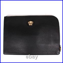 Versace New Large Medusa Folder Case Bag Black Leather Gold Zip Clutch