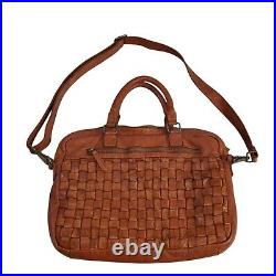 Vilenca Holland Leather Working Woven Laptop Satchel Cognac Bag Made In Italy