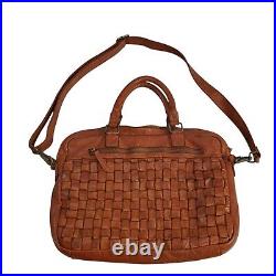 Vilenca Holland Leather Working Woven Laptop Satchel Cognac Bag Made In Italy