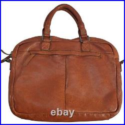 Vilenca Holland Leather Working Woven Laptop Satchel Cognac Bag Made In Italy