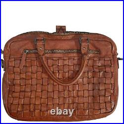 Vilenca Holland Leather Working Woven Laptop Satchel Cognac Bag Made In Italy