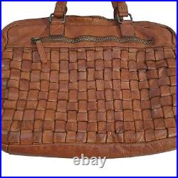 Vilenca Holland Leather Working Woven Laptop Satchel Cognac Bag Made In Italy