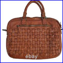 Vilenca Holland Leather Working Woven Laptop Satchel Cognac Bag Made In Italy