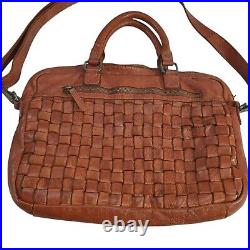 Vilenca Holland Leather Working Woven Laptop Satchel Cognac Bag Made In Italy