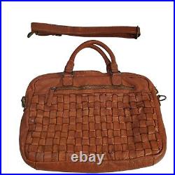 Vilenca Holland Leather Working Woven Laptop Satchel Cognac Bag Made In Italy