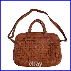 Vilenca Holland Leather Working Woven Laptop Satchel Cognac Bag Made In Italy