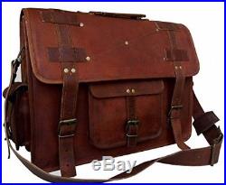 Vintage 18 Inch Real Leather Messenger Bag For Men Women Laptop Shoulder Satchel