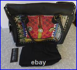 Vintage Addiction Black Leather & Vintage Fabric Laptop Tote Bag NWT OOAK New