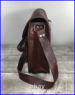 Vintage Brown Leather Messenger Shoulder Laptop School College Handbag Purse Bag