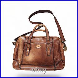 Vintage Fossil Leather Briefcase Messenger Shoulder Bag Distressed Brown Laptop