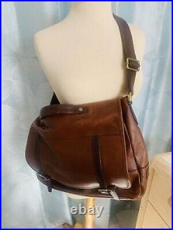 Vintage Fossil Leather Briefcase Messenger Shoulder Bag Distressed Brown Laptop