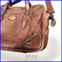 Vintage Fossil Leather Briefcase Messenger Shoulder Bag Distressed Brown Laptop