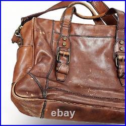 Vintage Fossil Leather Briefcase Messenger Shoulder Bag Distressed Brown Laptop