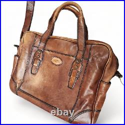 Vintage Fossil Leather Briefcase Messenger Shoulder Bag Distressed Brown Laptop