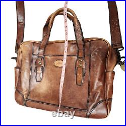 Vintage Fossil Leather Briefcase Messenger Shoulder Bag Distressed Brown Laptop