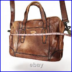 Vintage Fossil Leather Briefcase Messenger Shoulder Bag Distressed Brown Laptop