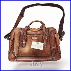 Vintage Fossil Leather Briefcase Messenger Shoulder Bag Distressed Brown Laptop