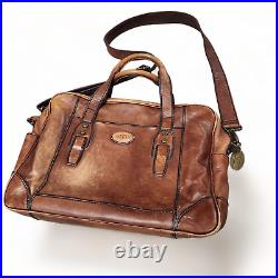 Vintage Fossil Leather Briefcase Messenger Shoulder Bag Distressed Brown Laptop